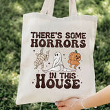 Ghost Skull Pumpkin Print Tote Bag, There's Some Horrors In This House Pattern Shoulder Bag, Lightweight Shopper Bag Halloween Gift