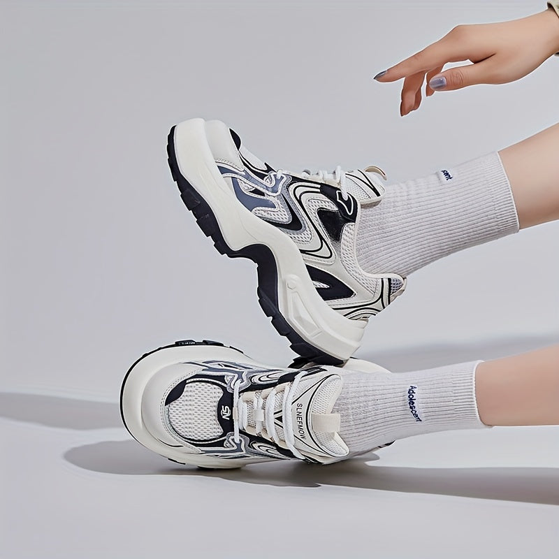 Women's Fashion Trendy Thick Bottom Running Shoes, Versatile Breathable Lace Up Chunky Sneakers