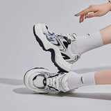 Women's Fashion Trendy Thick Bottom Running Shoes, Versatile Breathable Lace Up Chunky Sneakers