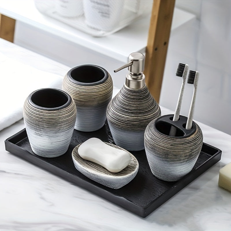 5pcs Ceramic Bathroom Set: Includes Lotion Dispenser, Toothbrush Holder, Soap Dish & More - Elegant Home Decor, Toothbrush Cup