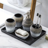 5pcs Ceramic Bathroom Set: Includes Lotion Dispenser, Toothbrush Holder, Soap Dish & More - Elegant Home Decor, Toothbrush Cup