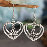 Love Double Layer Hollow Daisy Drop Earrings Women's Silver Plated Jewelry Gift