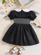 Stylish & Cute Polka Dot Shirred Puff Sleeve Dress, Perfect For Little Girls Banquet Birthday Party Dress Up