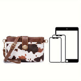 Retro Cow Print Crossbody Bag, Western Aztec Clutch Bag, Ethnic Style Wrist Wallet Coin Purse For Women