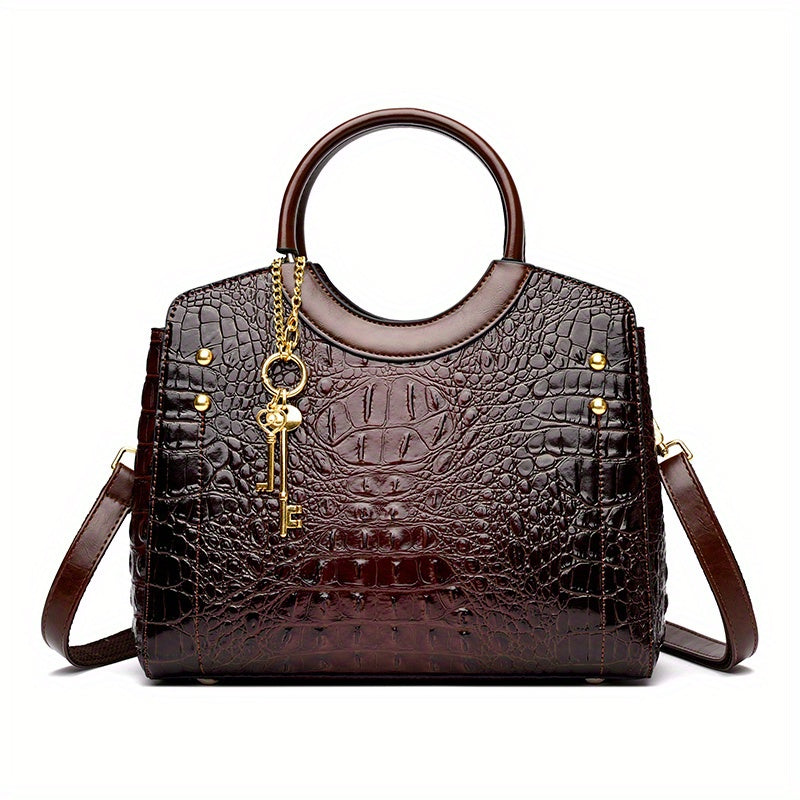 Premium Luxury Crocodile Pattern Handbag - Timeless Vintage Satchel for Women - Stylish Top Handle, Versatile Shoulder & Crossbody Bag - A Fashion Must-Have for Daily Wear