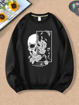 Spring And Autumn, Men'S Fashion Crew Neck Sweater, Skull Rose Letter Print Pattern, Outdoor Wear Inside And Outside With The Same Crew Neck Sweater For Men And Women