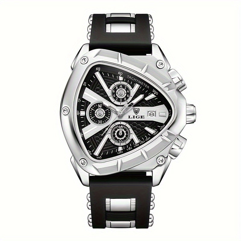 Sports Triangle Mens Watches, Luminous Pointers Fashion Rubber Strap Waterproof Irregular Quartz Wristwatch