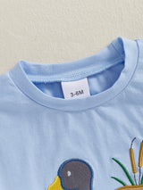 Toddler Baby Boys Clothes Sets Animal Embroidery Short Sleeve T-Shirt Plaid Elastic Waist Shorts