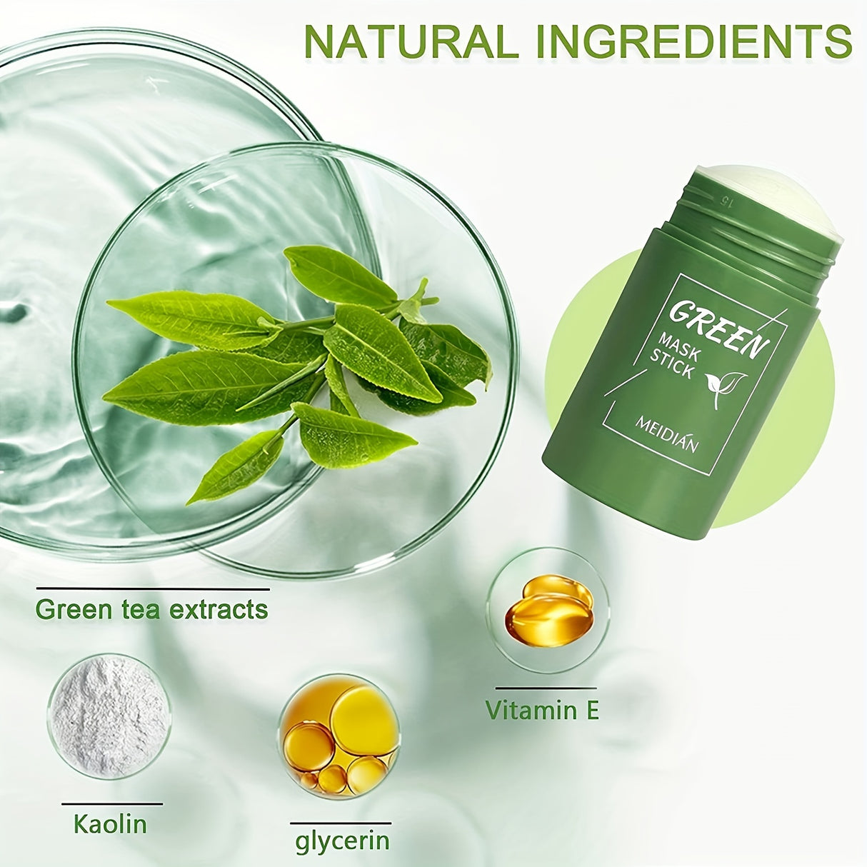 2-Pack/4-Pack Green Tea Mask Stick, Hypoallergenic Unisex Adult Facial Moisturizer, Oil Control, Natural Skin Firming, Suitable for All Skin Types, Clean Effect, Pure Green Tea Ingredients, Ideal Gift for Her