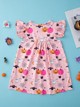 Flutter-Sleeve Pumpkin Halloween Dress - Super Comfort for Little Girls - Perfect Casual Party Wear, Autumn/Spring Seasons