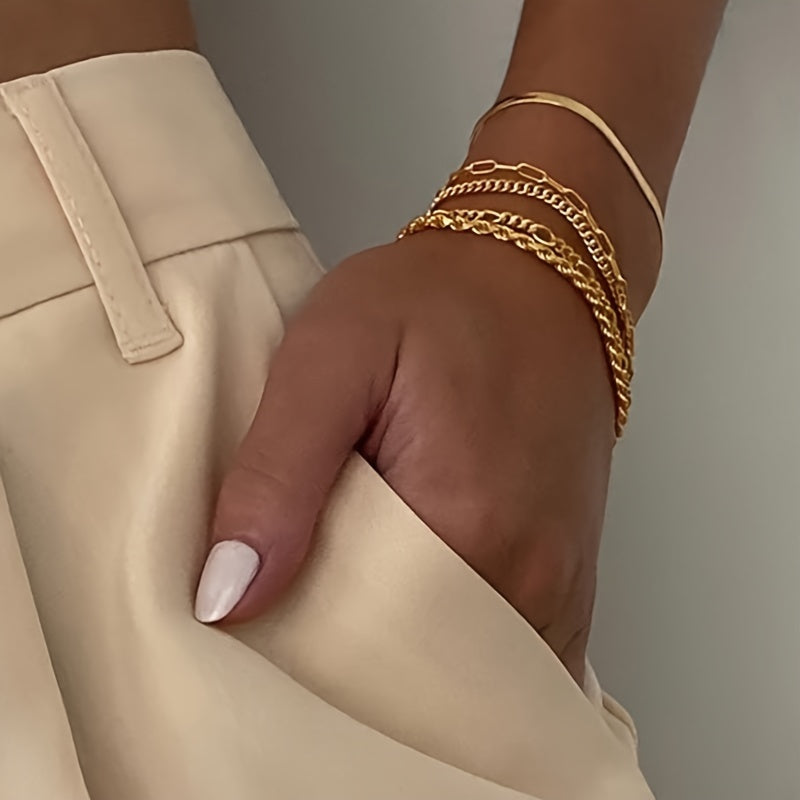 5pcs 14k Golden Plated Bracelets For Women, Cute Tennis Beaded Bracelets Exquisite Stainless Steel Jewelry For Women