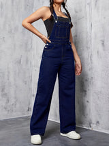 Womens Overalls Denim Straight Plain Washed Blue Jeans Overall Loose Fit Jean Jumpsuits Adjustable Straps