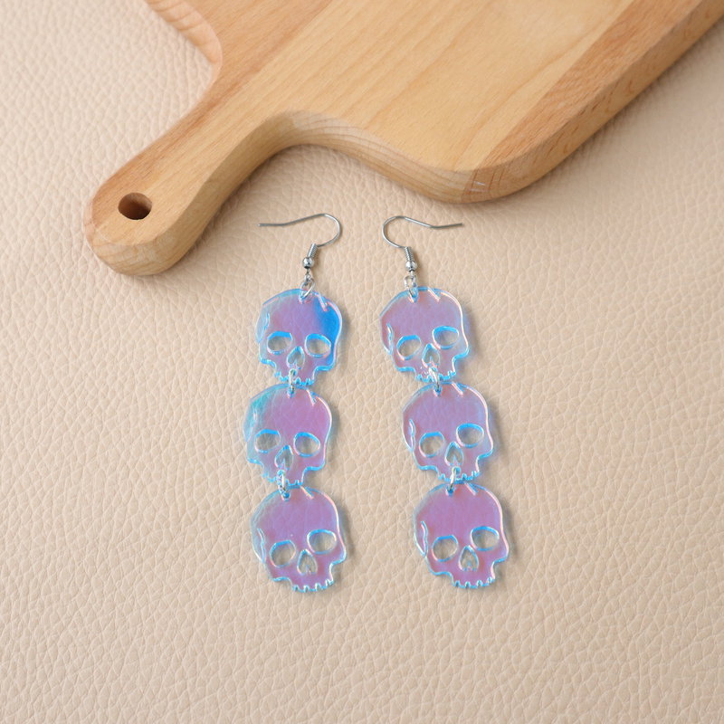 Translucent Acrylic Drop Earrings Skull Shape Pendant Punk Style Shiny Hook Earrings Cartilage Piercing Jewelry