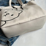 Simple Cartoon Bear Canvas Shoulder Bag, Versatile All-Match Tote Bag With Mini Coin Purse