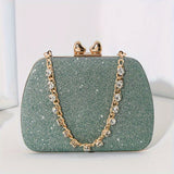 Shimmering Heart Glam Clutch Bag - Studded Chain & Metal Detail - Versatile Evening Wear for Banquets & Parties - Durable PU Material