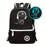 2pcs/set Large Capacity Simple Backpack, Cartoon Print Travel Backpack School Bag Crossbody Bag Chest Bag