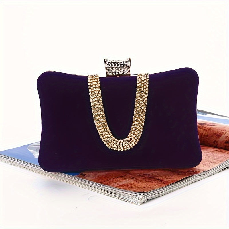 Luxurious Large Capacity U-Shaped Rhinestone Clutch Bag - Sparkling Evening Bag with Buckle Closure, Polyester Lining, and Solid Color Pattern - Perfect for Banquet and Formal Occasions