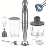 KOIOS Immersion Hand Blender, Stainless Steel Stick Blender with 12-Speed & Turbo Mode 1100W Motor, 5-in-1 Handheld Blender with 600ml Mixing Beaker with Lid, 500ml Chopper, Whisk, Milk Frother