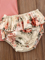 Newborn Outfit Baby Girl Going Home Outfit Ruffle Ribbed Romper Top Floral Pants Headband Set Cute Summer Clothes