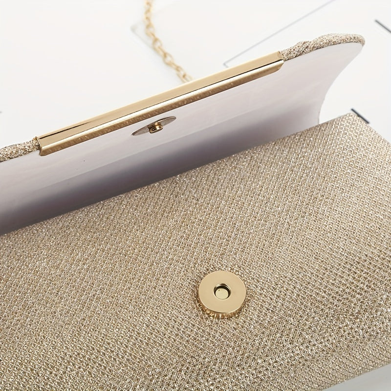 Glamorous Ruched Metal Decor Clutch Handbag - Sparkling Prom Purse with Adjustable Chain - Perfect Evening Bag for Weddings and Parties