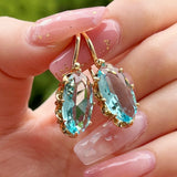 [Bridal Earrings] Oval Blue Bridal Wedding Earrings | Fashion Hanging Claw Setting Women's Jewelry Gifts