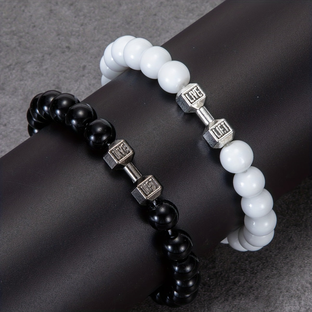 2pcs Men Dumbbell Decor Beaded Bracelets, Gift For Family And Friends, Holiday Birthday Gift For Boyfriends
