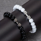 2pcs Men Dumbbell Decor Beaded Bracelets, Gift For Family And Friends, Holiday Birthday Gift For Boyfriends