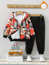 2pcs Boy's Camouflage Letter Print Hooded Outfit, Casual Zipper Hoodie & Pants Set For Outdoor Wear, Boys Clothes, As Gift