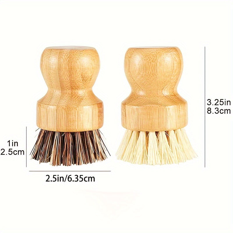 Sustainable Bamboo Dish Brush Set for Kitchen - Reusable, Hard Bristle Scrubbers for Cast Iron Pots & Pans, Natural Cleaning Essentials