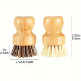 Sustainable Bamboo Dish Brush Set for Kitchen - Reusable, Hard Bristle Scrubbers for Cast Iron Pots & Pans, Natural Cleaning Essentials