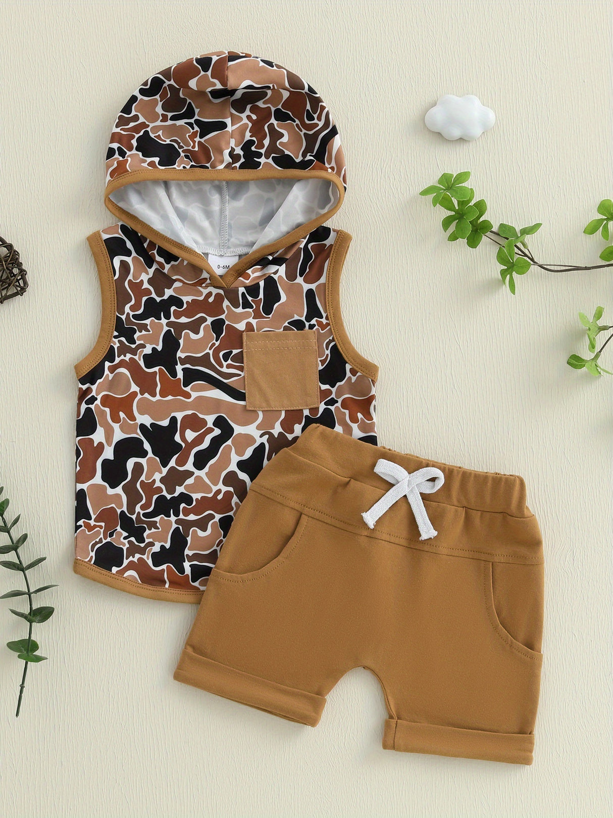 0-3T Toddler Boys Summer Outfits Camouflage Hooded Sleeveless Tank Tops Elastic Waist Shorts Cute Clothes Set, for Outdoor