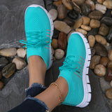 Womens All-Season Lace Up Knit Sneakers - Breathable Mesh Upper, Comfortable Fabric Insole, EVA Sole, Versatile Solid Color Running Shoes for Casual Wear