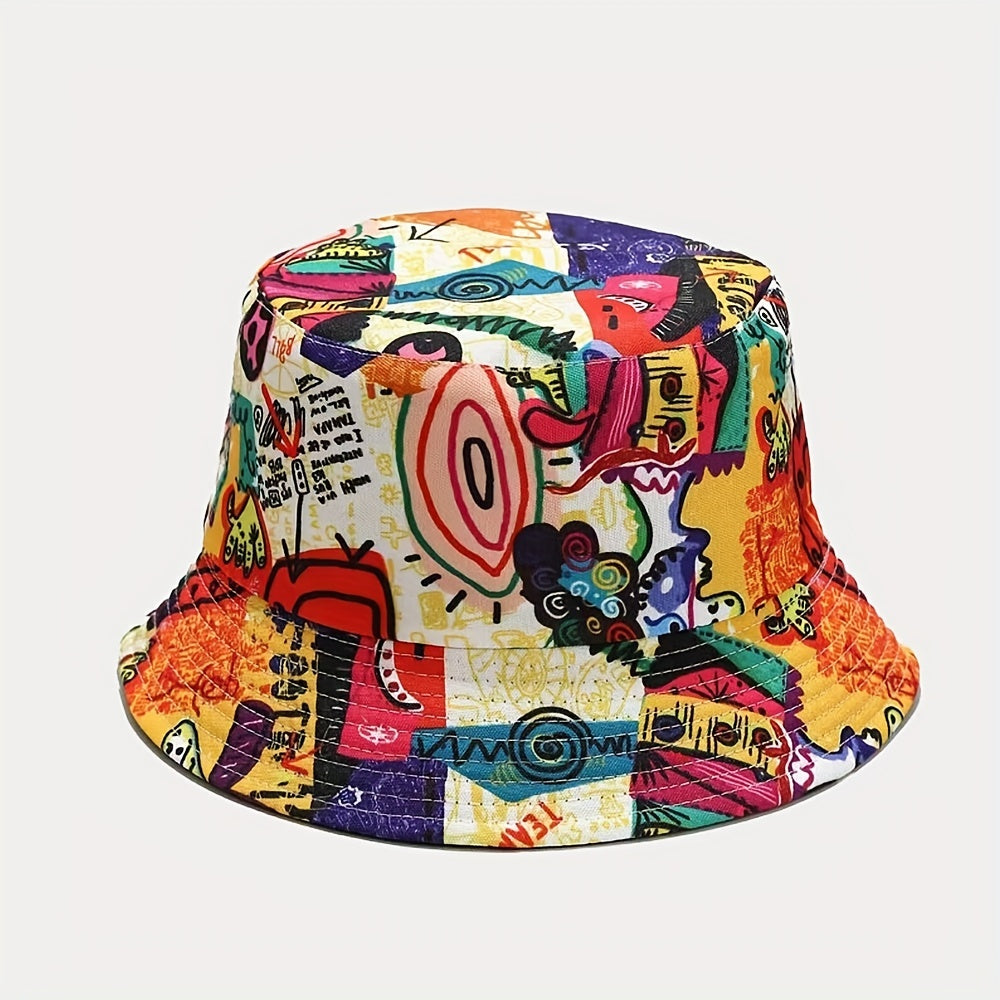Abstract Cartoon Graffiti Bucket Hat Trend Print Casual Fisherman Cap Unisex Sunscreen Basin Hats For Women Men