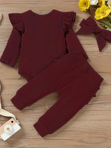 Baby Girl Clothes Newborn Romper Long Sleeve Infant Outfits 3pcs Ruffle Tops + Pants + Headband 0-18 Months, Infant Fall Wear | Bow Adorned Outfit | Soft Newborn Clothes, Newborn Girl Clothes, Perfect for Outdoor