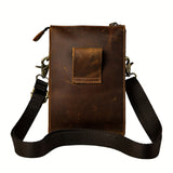 Genuine Crazy Horse Leather Unisex Crossbody Sling Waist Bag, Retro Travel Phone Pouch Fanny Belt Bag, 6402