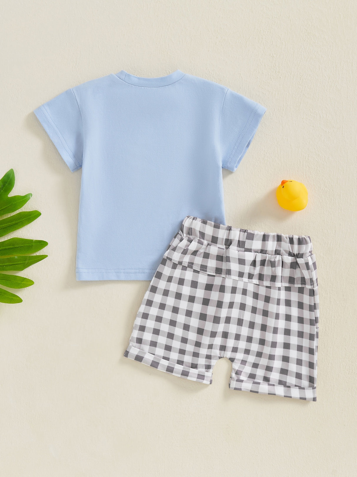 Toddler Baby Boys Clothes Sets Animal Embroidery Short Sleeve T-Shirt Plaid Elastic Waist Shorts