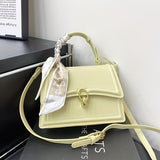 Embossed Square Handbag, Trendy Scarf Decor Crossbody Bag, Women's Small PU Leather Flap Purse