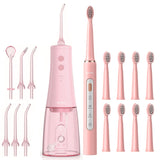 Pink Water Flosser And Electric Toothbrush, 6 Jet Tips & 8 Brush Heads, Usb Chargeable, Best Christmas Gift