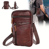 Premium PU Leather Crossbody & Belt Bag for Men and Women - Adjustable Strap, Multiple Zippered Pockets, Phone Holder, Durable Smooth Polyester Lining, Fits Smartphones Up to 6.9 Inches - Coffee Brown, Versatile Travel Pouch