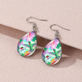 Elegant Sunflower & Hummingbird Water Drop Earrings - Stainless Steel Posts, Glass Material, Perfect for Casual Attire, Pair, Elegant Style