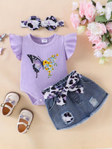 Baby Girl Clothes Newborn Short Sleeve Ruffle Romper Short Jeans Pants Leporad Infant Outfits 3pcs