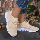 Womens All-Season Lace Up Knit Sneakers - Breathable Mesh Upper, Comfortable Fabric Insole, EVA Sole, Versatile Solid Color Running Shoes for Casual Wear