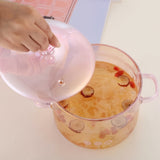 50.72oz High Borosilicate Glass Cooking Pot with Lid and Handles, Suitable for Stove Cooking, Clear and Semi-Transparent Pink