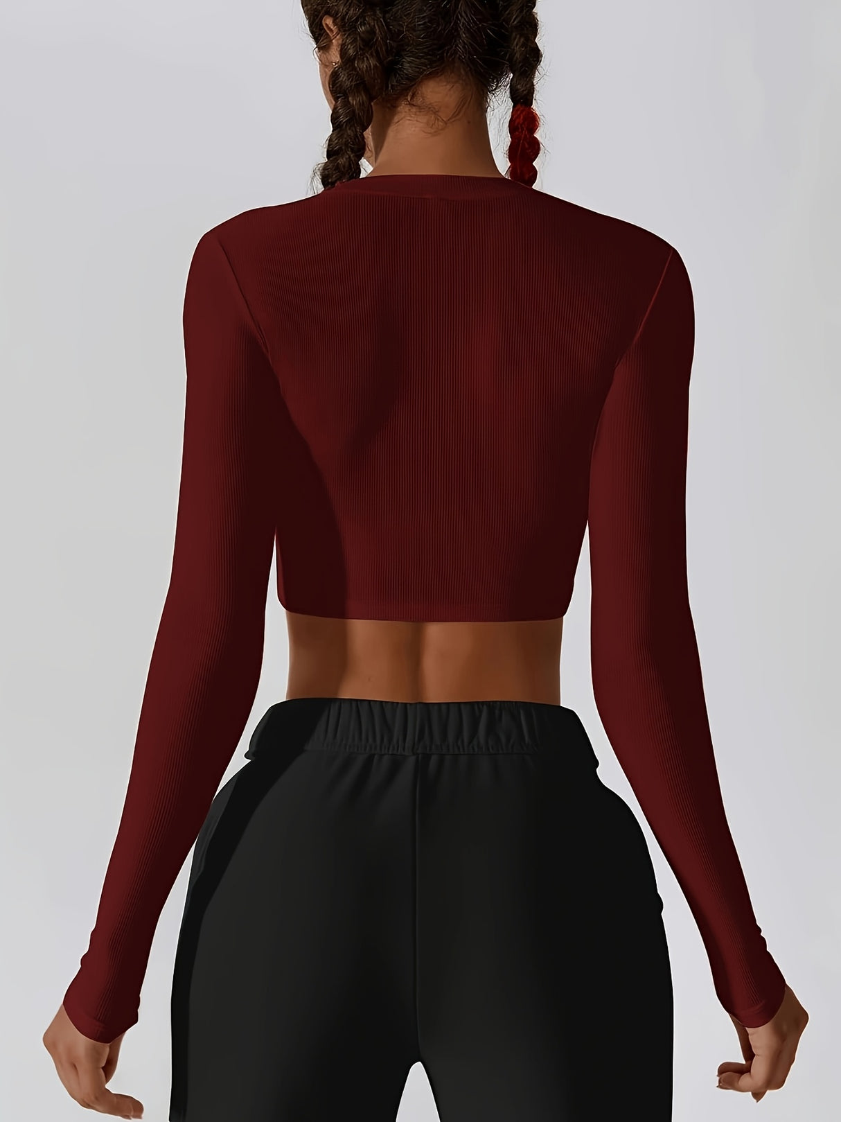 Womens Long Sleeve Shirts Ribbed Crop Tops Workout Slim Fit Crew Neck Stretchy Fitted Tee