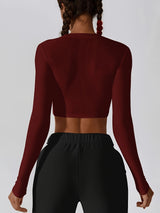 Womens Long Sleeve Shirts Ribbed Crop Tops Workout Slim Fit Crew Neck Stretchy Fitted Tee