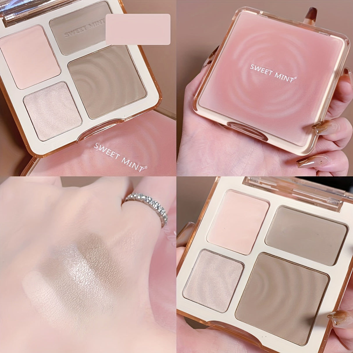 4 Colors JU DUO Warm/ Cold Matte Shimmer Color Facial Pressed Powder Highlighter Contour Nose Shadow Palette