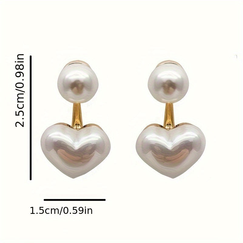 Heart Pearl Decor Stud Earrings For Women, Simple Heart Pearl Drop Earrings, Jewelry Accessories