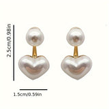 Heart Pearl Decor Stud Earrings For Women, Simple Heart Pearl Drop Earrings, Jewelry Accessories
