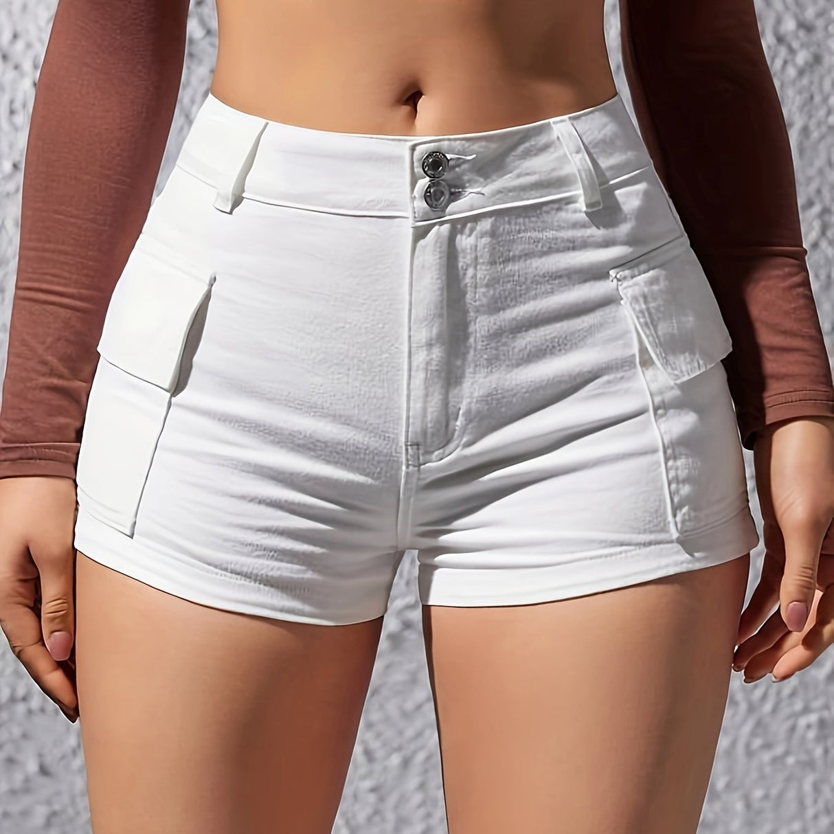 High-Waisted Denim Shorts for Women - Soft Slight Stretch Fabric, Fashionable Casual Style, Perfect for Summer Wear, No Printing, Solid Color, Woven, and Relaxed Fit