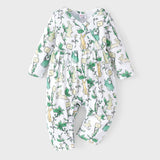 PatPat Baby Girl Cute All Over Rabbit Print/Solid Ribbed V Neck Short-sleeve Jumpsuit For Summer Outdoor Wear